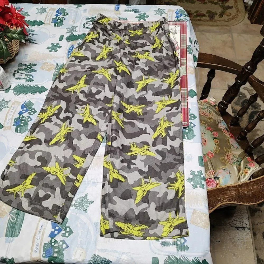 New Joe Boxer Flannel Gray Camo Jets Pajama Set Boy's M 8
